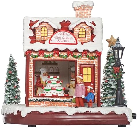 Roman LED Musical Mrs. Claus Kitchen, 8" Amusments, Rotating Cake Christmas Village Scene, Lighted Holiday Décor, USB or Battery Operated