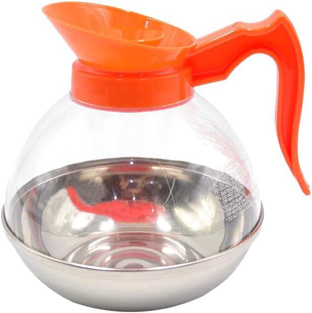 1 Pack Commercial Coffee Decanter 64oz 1.8L 12 Cup (Orange), Polycarbonate Plastic Body with Stainless Steel Bottom & Ergonomic Handle, Perfect for Serving Coffee at various commercial occasions