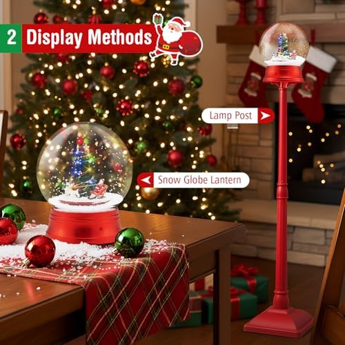 Goplus 5 Ft Christmas Snow Globe Lantern, Musical Snowy Globe Street Lamp
