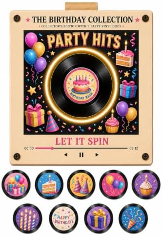 Christmas Mini Vinyl Player with 9 Records, NFC Fridge Magnet (E1PC)