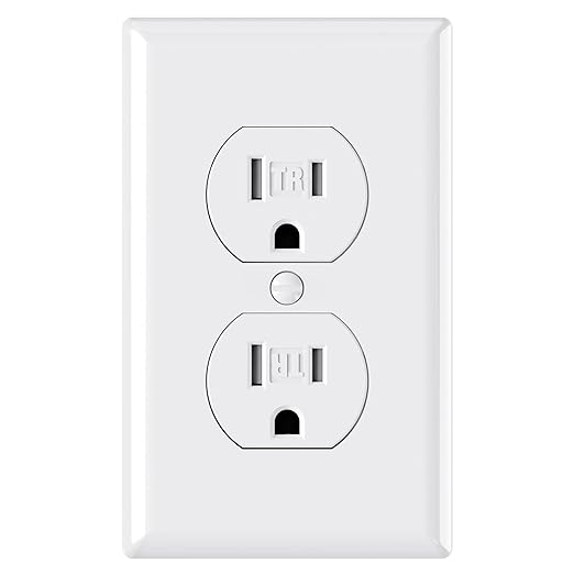 AIDA 1 Pack White Standard Duplex Electrical Wall Receptacle Outlet, 15A 125V, 2 Pole 3 Wire, Tamper Resistant, NEMA 5-15R, Self-Grounding, Wall Plate Included, UL Listed