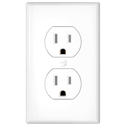 Amico 1 Pack 15 Amp Duplex Outlets with Wall Plates Bundle, UL Listed, Heavy-Duty 2-Pole 3-Wire Tamper Resistant Electrical Outlets Receptacles, Self-Grounding, Suitable for Home and Business, White