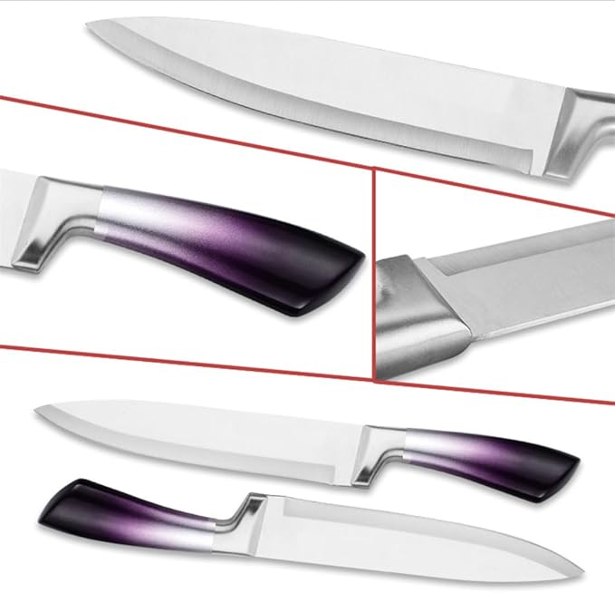 Kitchen Knife Set, 9 Pieces Purple Cleaver Knives Set with Rotatable Block, Non Stick Sharp Stainless Steel Chef Knife Set with Sharpener for Kitchen, Cooking Tools for Chefs Home Cooks (Purple)