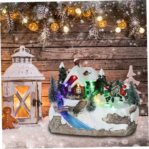 Lighted Christmas Village with Music, Rotating Figurines House 6.3x5.5x4.1 Tabletop Decor