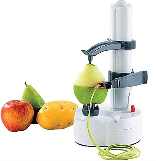 Electric Potato Peeler Automatic Rotating Potato Apple Fruit Vegetable Peeling Machine Stainless Steel Kitchen Peeler Tool (White)