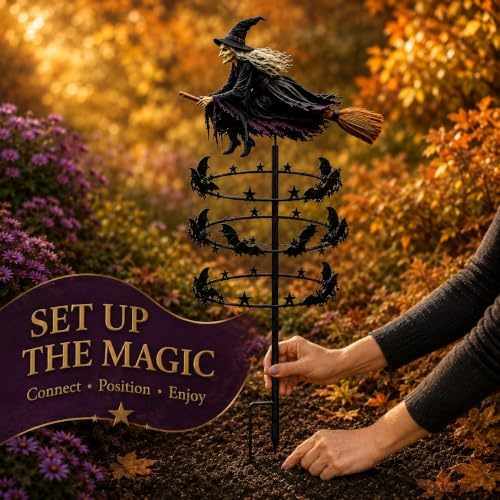 The Enchanted Witch Garden Wind Spinner | Halloween Outdoor Metal Yard Decor，1 Pcs