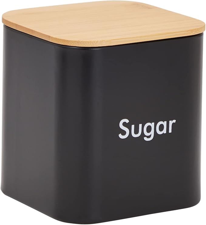 Juvale Coffee Tea Sugar Container Set - Black Iron Square, 3 Pack, 48 oz Each - Coffee Bean Storage & Sugar Storage - Countertop Kitchen Canisters with Tight Seal Lids