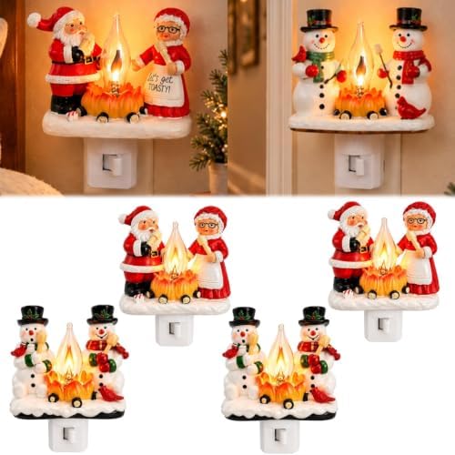 Santa Claus Night Light Resin Christmas Wall Lamp Magical Fireplace Lantern