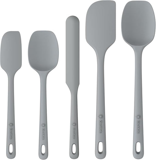 ChefAide 5 Pieces Silicone Spatula Set, Food Grade Rubber Spatula, Upgrade Strong Handle with Ergonomic Grip, Heat Resistant Up to 600°F for Nonstick Cookware, Cooking