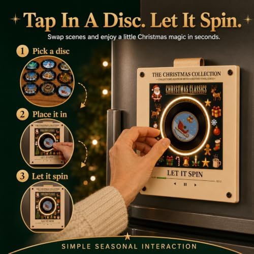 Christmas Mini Vinyl Player with 9 Records, NFC Fridge Magnet (T1PC)