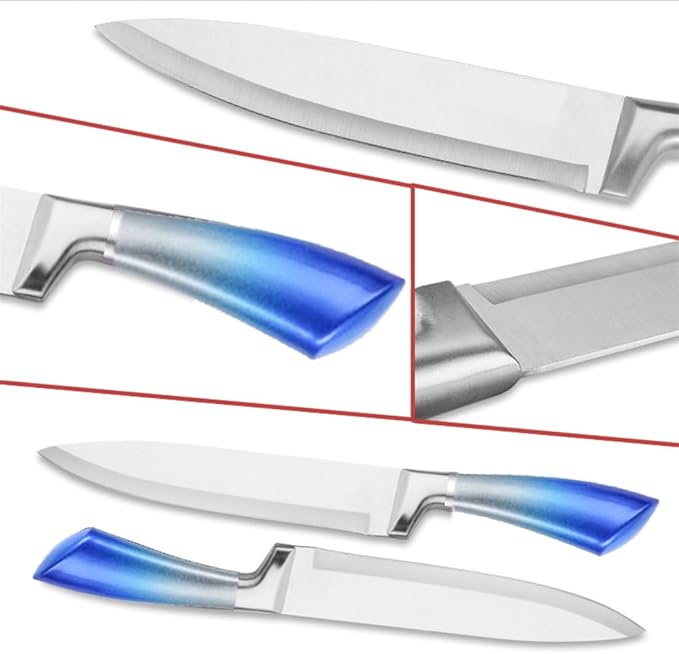 Kitchen Knife Set, 9 Pieces Purple Cleaver Knives Set with Rotatable Block, Non Stick Sharp Stainless Steel Chef Knife Set with Sharpener for Kitchen, Cooking Tools for Chefs Home Cooks (Blue)