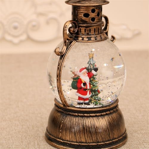Musical Rotating Christmas Santa Ornament with Sparkling Snowflakes and Warm Light Home Tabletop Decoration Animated Snowfalls Resin Craft