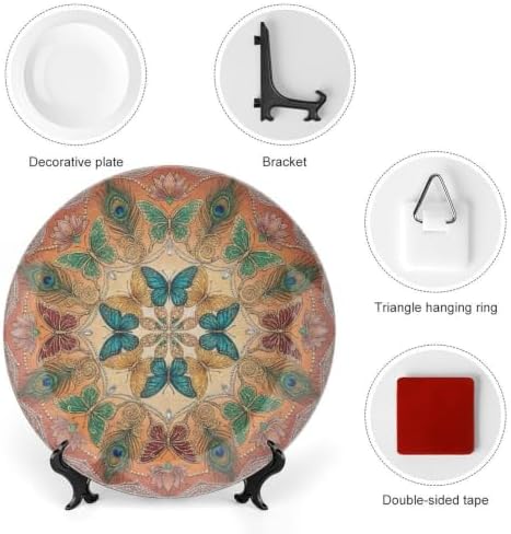 Boho Decorative Plates 8" Mandala Butterflies Wall Hanging Plates with Stand Home & Office