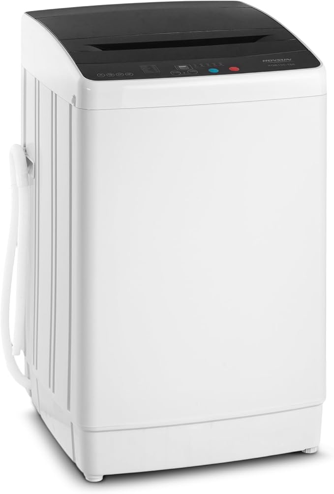 ROVSUN 30LBS Washing Machine, Full-Automatic Portable Washer with Stainless Steel Drum, Electric Laundry Machine, Washer and Spin Dryer Combo with Drain Pump for Home, Apartment