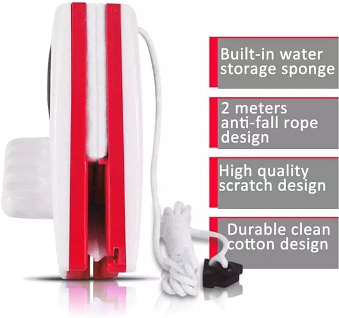 Magnetic Window Glass Cleaner | Doublefaced Glass Cleaner | Double-Side Glazed Two Sided Wiper with 2 Extra Cleaning Cotton Squeegee Washing Equipment Household Magnet (Multicolour)