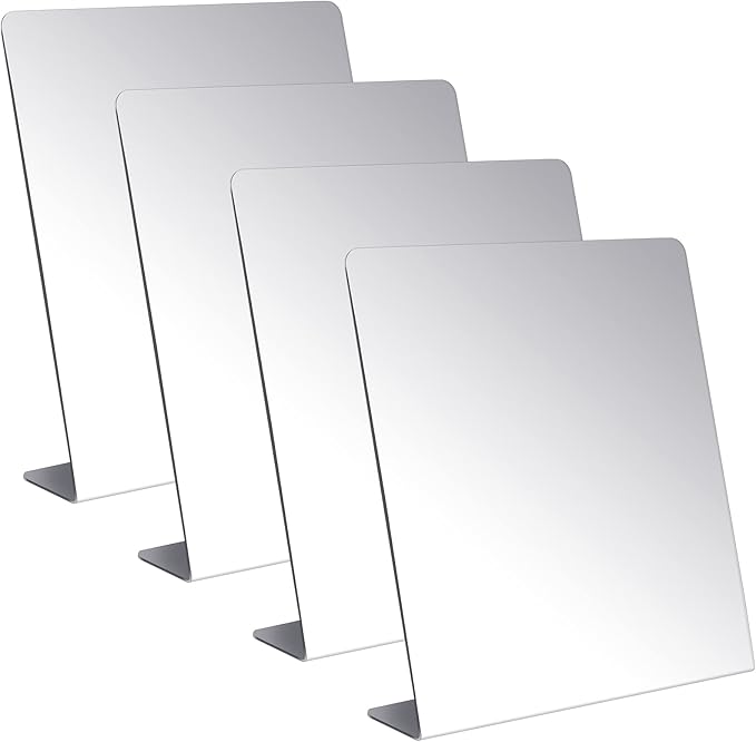 Amyhill 4 Pcs Counter Top Mirror Freestanding Single Self-Portrait Mirror Single Sided Acrylic Desk Glass for Tabletop Bedroom Office Bathroom Home Dorm (9 x 10 Inch)