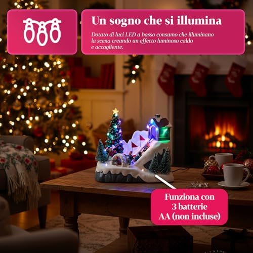 Avilia Glimmerpine Animated Christmas Village with Moving Ski Track, Warm LED Lights and Christmas Music, Hand Painted Decoration for Home or Unique Holiday Gift