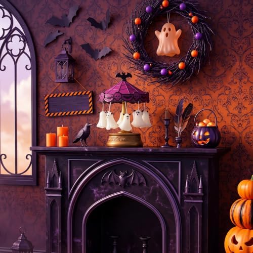 Halloween Ghost Carousel Night Light, Spooky Multicolor Ghost Decor Lamp