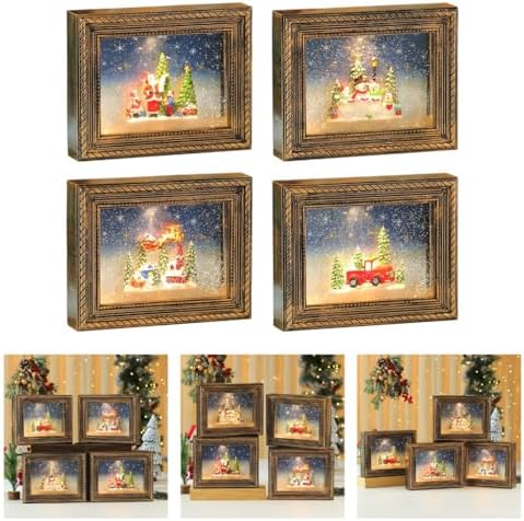 Rotating Illuminated Holiday Adornment Box Feature Customizable Picture Display and Gentle Snowfalls Effect