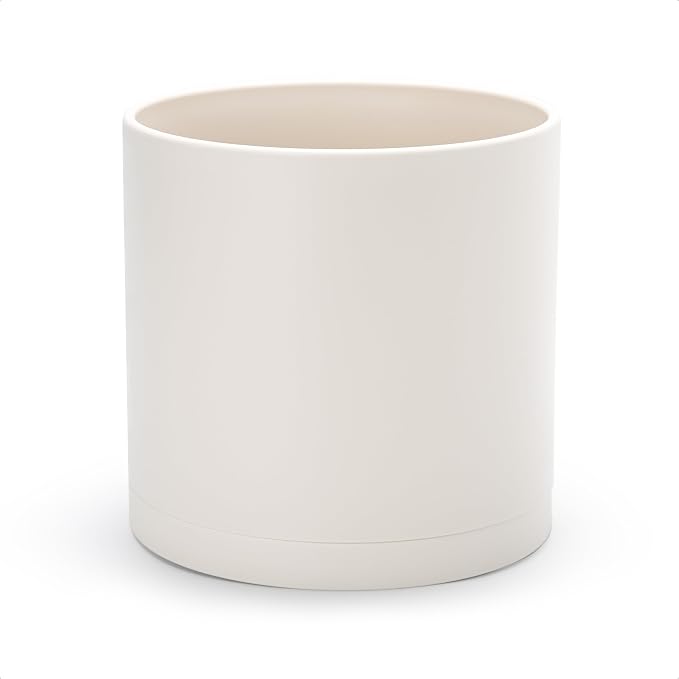 D'vine Dev 10 Inch Plastic Planter Pots for Plant Pot with Drainage Hole and Seamless Saucers, Oatmeal, 74-X-H-2