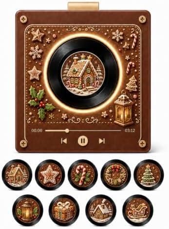 Christmas Mini Vinyl Player with 9 Records, NFC Fridge Magnet (S1PC)