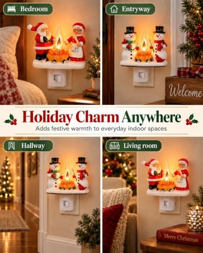 Santa Claus Night Light Resin Christmas Wall Lamp Magical Fireplace Lantern