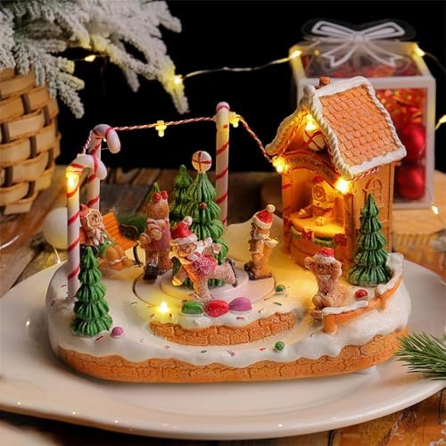 LED Light Christmas Village Scene with Rotating Train Musical Lighted Collection Figurines for Home Decors Musical Village Houses Figurine