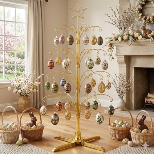 HOHIYA 74" Rotating Ornament Display Tree 90 Hooks Chrome Silver