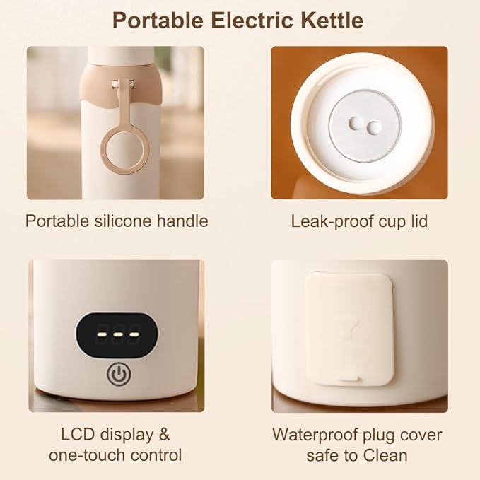 Travel Electric Tea Kettle 316 Stainless Steel, Small Portable Hot Water Kettle with 6 Temperature Control & Automatic Shut Off, 450mL Cute Tea Pot