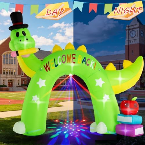 13FT Back to School Inflatable Arch Outdoor Decoration with Color Rotating Lights, Waterproof Blow Up Dinosaur Yard Lawn Patio First Day of School Party Decorations for Kindergarten Elementary School