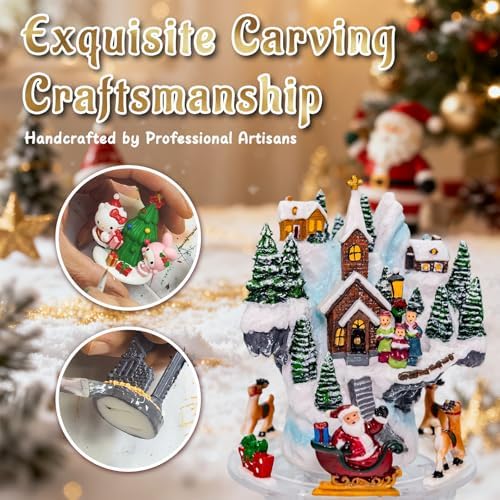 DGSCAK Large Carousel Snow Globe, Lighted Glitter Christmas Village with Santa Elk Sleigh, Musical Snow Globe 8 Songs, 6H Timer, USB or Battery Powered, Holiday Table Décor