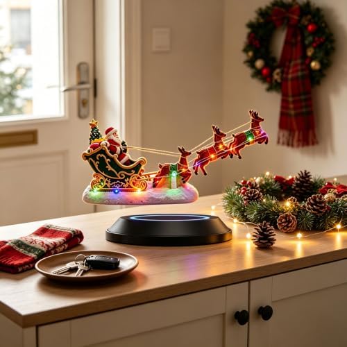 Floating Santa Sleigh with Reindeer, Magnetic Levitation LED Ornament