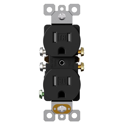 AIDA 1 Pack Matte Black 15 Amp Outlet Duplex Electrical Receptacle Outlets,Power Outlet,Tamper Resistant,Heavy-Duty Receptacle, 2 Pole,3-Wire, Self-Grounding Clip, NEMA 5-15R,UL Listed