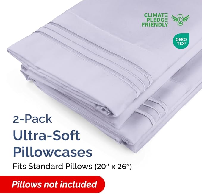 Standard Pillow Cases Set of 2 - Ultra-Soft Hotel Quality Pillowcase Covers - Comfy & Wrinkle Free - Stain and Fade Resistant - Machine Washable Pillow Protectors - 2 Piece Set - Light Lavender