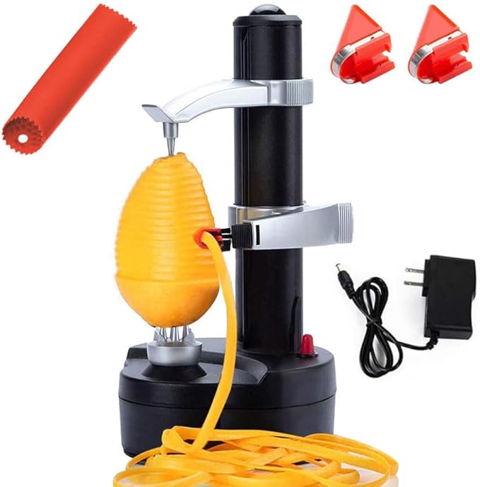 Electric Potato Peeler Automatic Apple Peeler, Smart Vegetable Fruit Peeler, Electric Peeler Machine [1 Adapter 2 Extra Blades] with Garlic Peeler