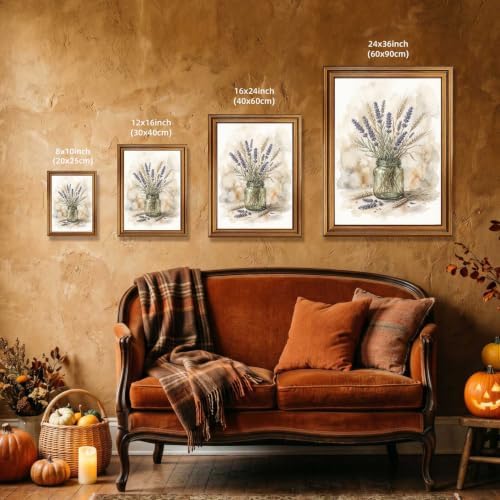 Lavender and Wheat Wall Art, Gold Vintage Framed Rustic Halloween Decor