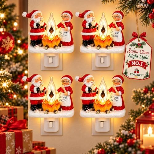 Festive Santa Claus Night Light & Mrs. Claus Plug-In Resin A Cheerful Glow