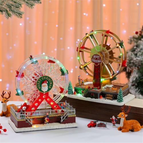 Indoor Christmas Ferris Wheel Centerpiece Music Box with Lights, Festive Table Decor for Entryway Mantel or Counter Musical Box Rotate Christmas Music Ferris Wheel Lighted Tabletop Decor Indoor Usb