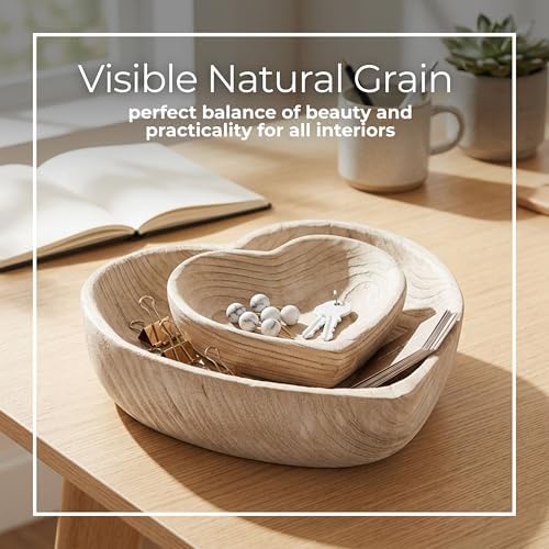 Decorative Heart Shape Bowl for Coffee Table Decor - Stylish Centerpiece Table Decoration or Home Decor Accents - Modern Kitchen Counter Decor, Key, or Candly Bowls - Set of 2, 3", 2", Brown