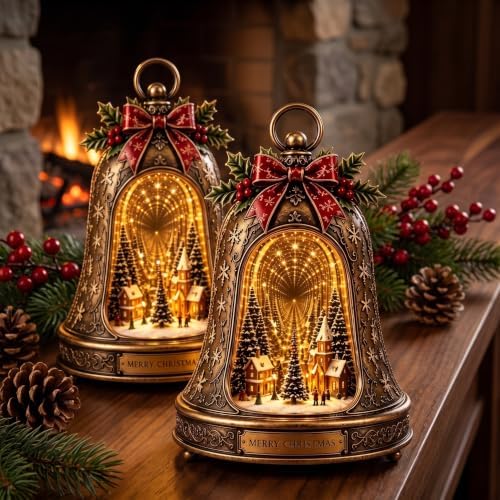 Lighted 3D Christmas Village Infinity Bell for Mantel Mirror