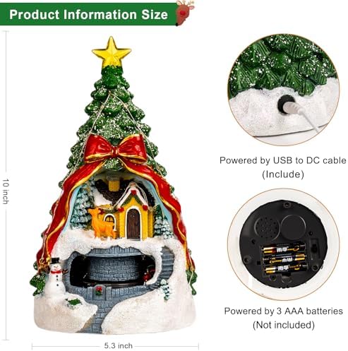 ZQQLITE Animated Collection Figurines Musical Christmas Tree Spinning Train Deer Snowman with Rotating Train, Lighted Christmas Collection Figurines for Home Tabletop Decorations Ornaments Gifts