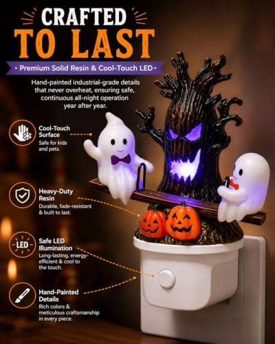 Animated Seesaw Ghost Plug in LED Night Light Halloween Lights with Spooky Tree Pumpkin Design Decor 3D Cute Halloween Ghost Light 2026 New Halloween Pumpkin Trees Lamp Table Lamps