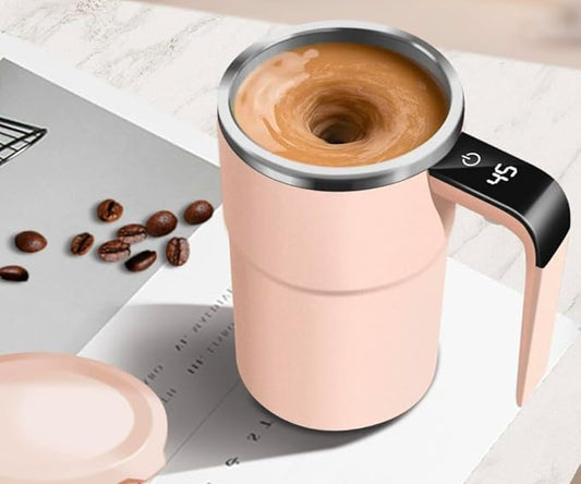 13 oz Self-Stirring Coffee Mug – ABS + 304 Stainless Steel, Pink Design – Automatic Self-Mixing Cup for Coffee & Drinks – Portable, Durable, Leakproof & Easy to Clean