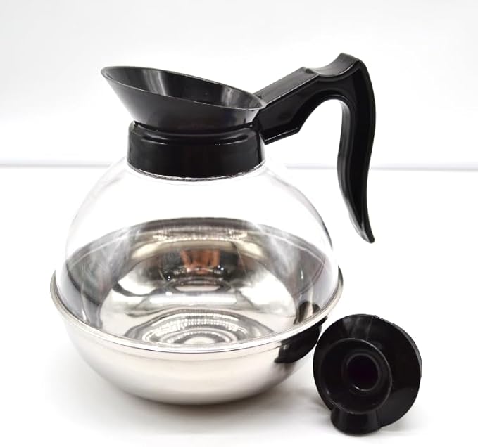 1 Pack Commercial Coffee Decanter 64oz 1.8L 12 Cup (Black), Polycarbonate Plastic Body with Stainless Steel Bottom & Ergonomic Handle, Perfect for Serving Coffee at various commercial occasions