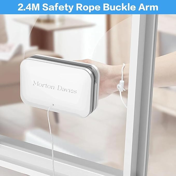 Magnetic Window Glass Cleaner | Doublefaced Glass Cleaner | Double-Side Glazed Two Sided Wiper with 2 Extra Cleaning Cotton Squeegee Washing Equipment Household Magnet (White)