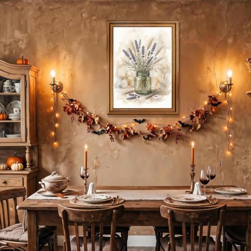 Lavender and Wheat Wall Art, Gold Vintage Framed Rustic Halloween Decor