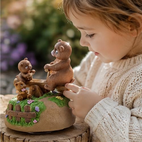 AIDLNS Bear's Sunshine Seesaw - Handcrafted Resin Bear Music Box with Rotating Base & Moving Seesaw, Plays You are My Sunshine – Collectible Figurine Gift for Kids, Family & Home Decor