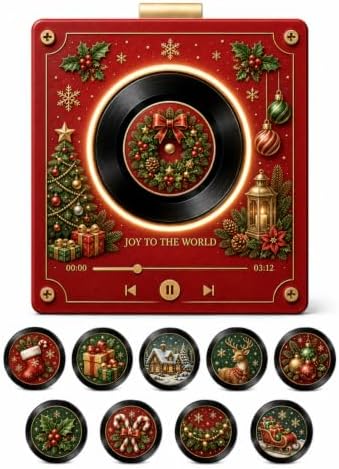 Christmas Mini Vinyl Player with 9 Records, NFC Fridge Magnet (O1PC)
