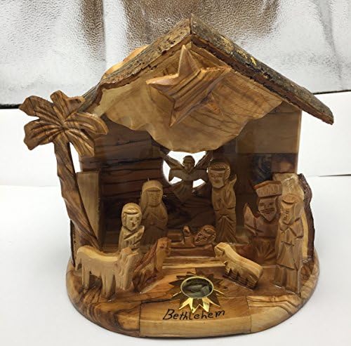Olive Wood Rotating Star Musical Nativity Scene in Gift Box- Plays Silent Night