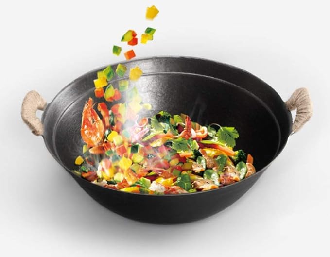 Kitchen Pots and Pans Wok Professional Large Non Stick Pig Iron Induction Safe Wok Metal Utensil Saucepan Safe Fry Pan Oldfashioned Iron Pot Home Wok Frying Pa,40CM